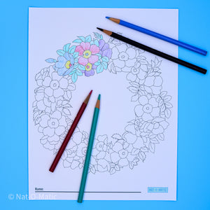 Floral Wreath Coloring Page- Printable